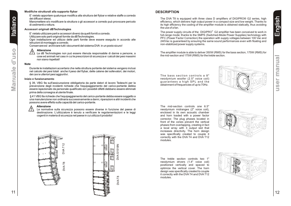 English, It aliano | dB TECHNOLOGIES DVA T8 User Manual | Page 7 / 32