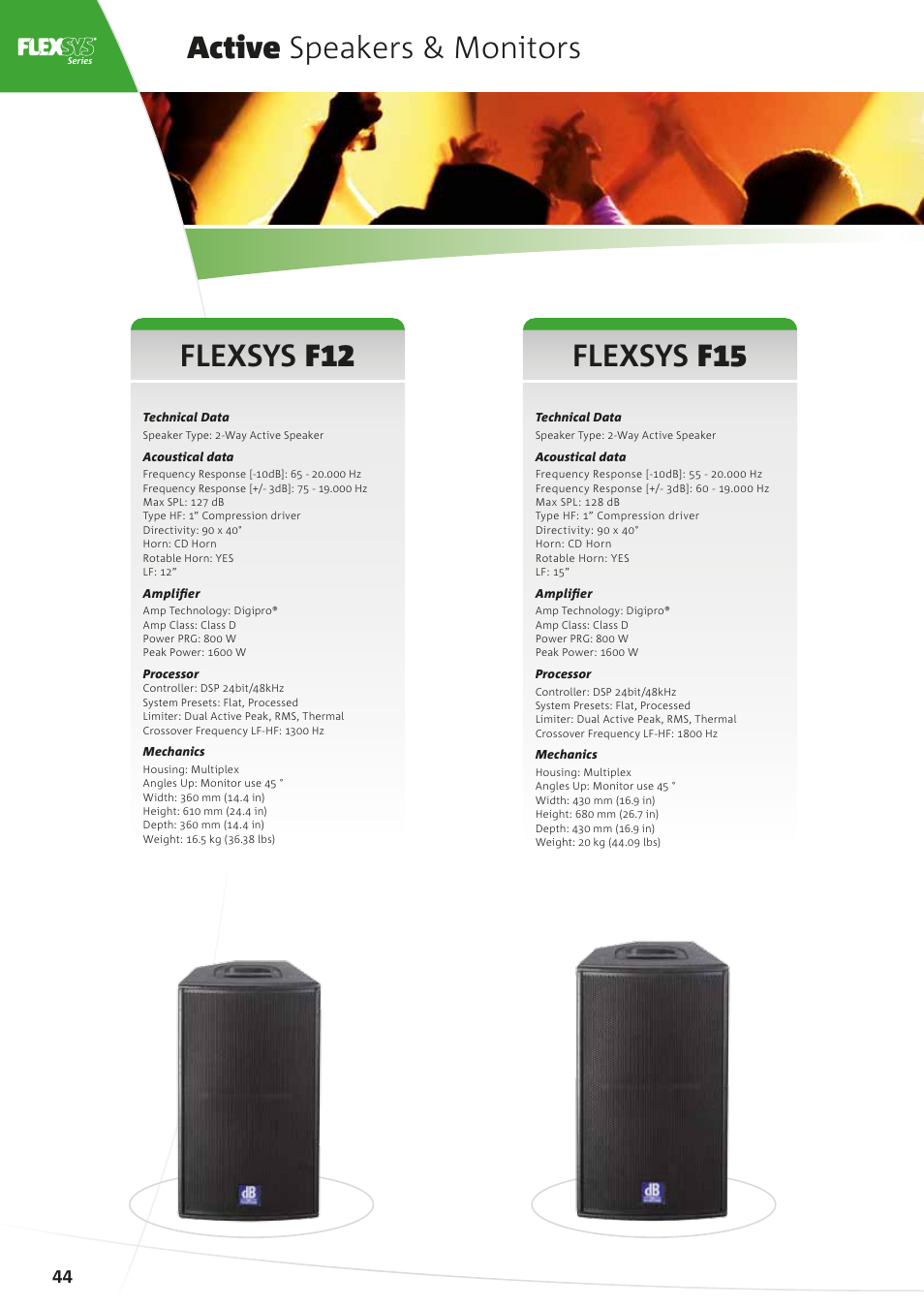 Active speakers & monitors, Flexsys f12, Flexsys f15 | dB TECHNOLOGIES FLEXSYS F315 User Manual | Page 3 / 4