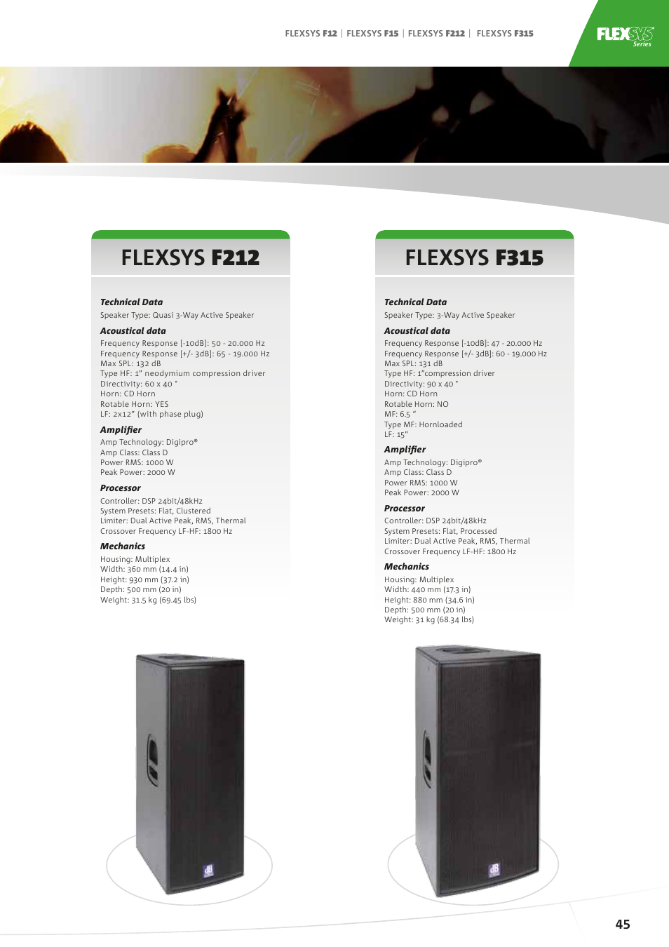 Adapts to anything, Flexsys f212, Flexsys f315 active speakers & monitors | dB TECHNOLOGIES FLEXSYS F315 User Manual | Page 4 / 4