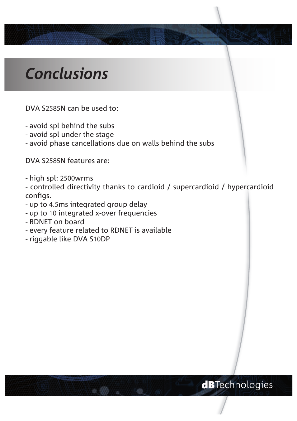 Conclusions | dB TECHNOLOGIES DVA S2585N v2 User Manual | Page 8 / 8