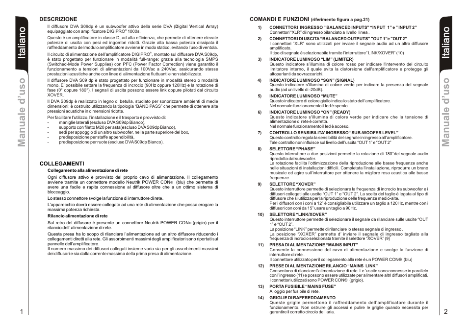 It a lia n o | dB TECHNOLOGIES DVA S09DP User Manual | Page 2 / 18