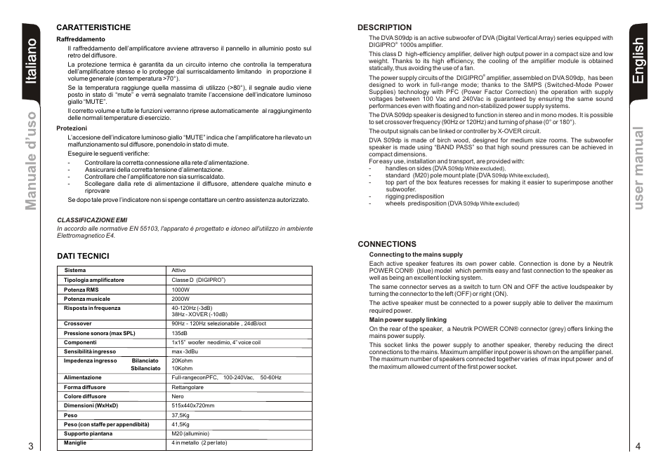 It a lia n o, En g lis h | dB TECHNOLOGIES DVA S09DP User Manual | Page 3 / 18