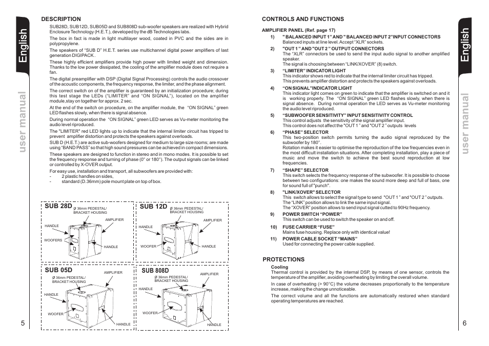 English, Sub 05d sub 12d, Sub 808d | Sub 28d | dB TECHNOLOGIES Sub 28D User Manual | Page 4 / 14