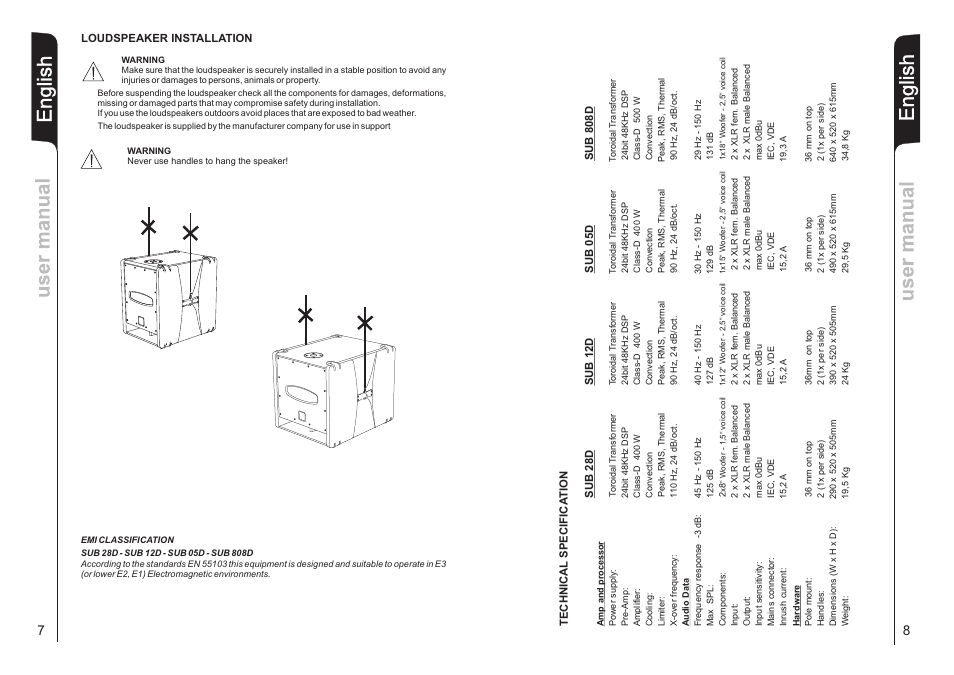 English | dB TECHNOLOGIES Sub 28D User Manual | Page 5 / 14