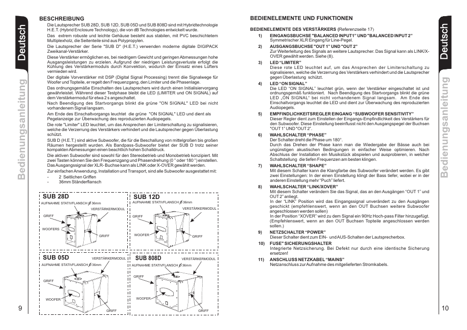 Deutsch, Sub 05d sub 12d, Sub 808d | Sub 28d | dB TECHNOLOGIES Sub 28D User Manual | Page 6 / 14