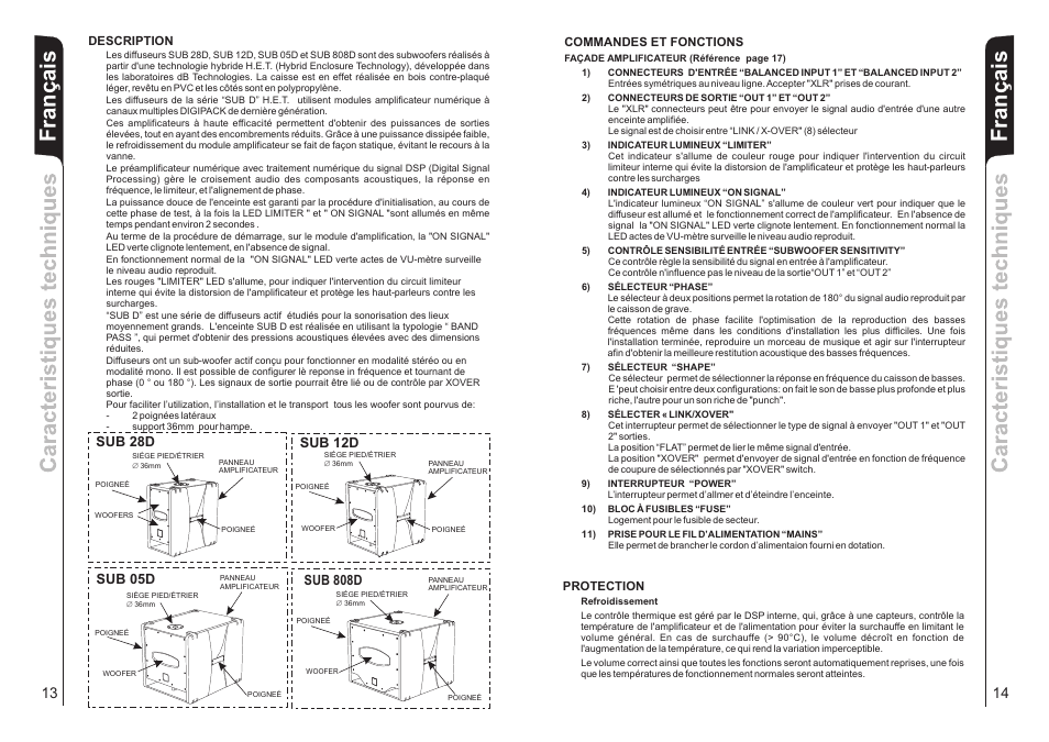 Français, Sub 05d sub 12d, Sub 808d | Sub 28d | dB TECHNOLOGIES Sub 28D User Manual | Page 8 / 14