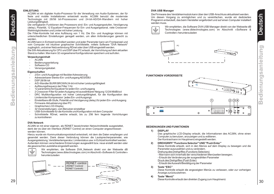 Deutsch, Local m 0, Push enter functions selector esc menu | dB TECHNOLOGIES AC26N User Manual | Page 16 / 32