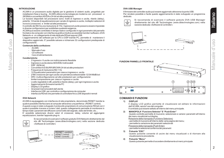 Italiano, Local m 0, Push enter functions selector esc menu | dB TECHNOLOGIES AC26N User Manual | Page 2 / 32