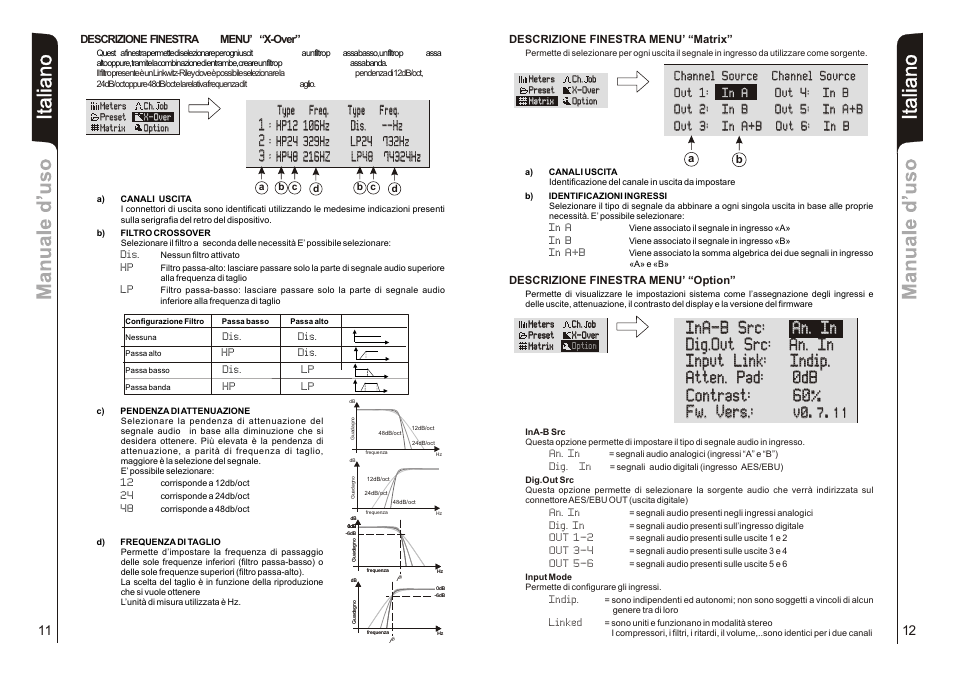 It a lia n o it a lia n o, Descrizione finestra menu’ “x-over, Descrizione finestra menu’ “matrix | Descrizione finestra menu’ “option | dB TECHNOLOGIES AC26N User Manual | Page 7 / 32