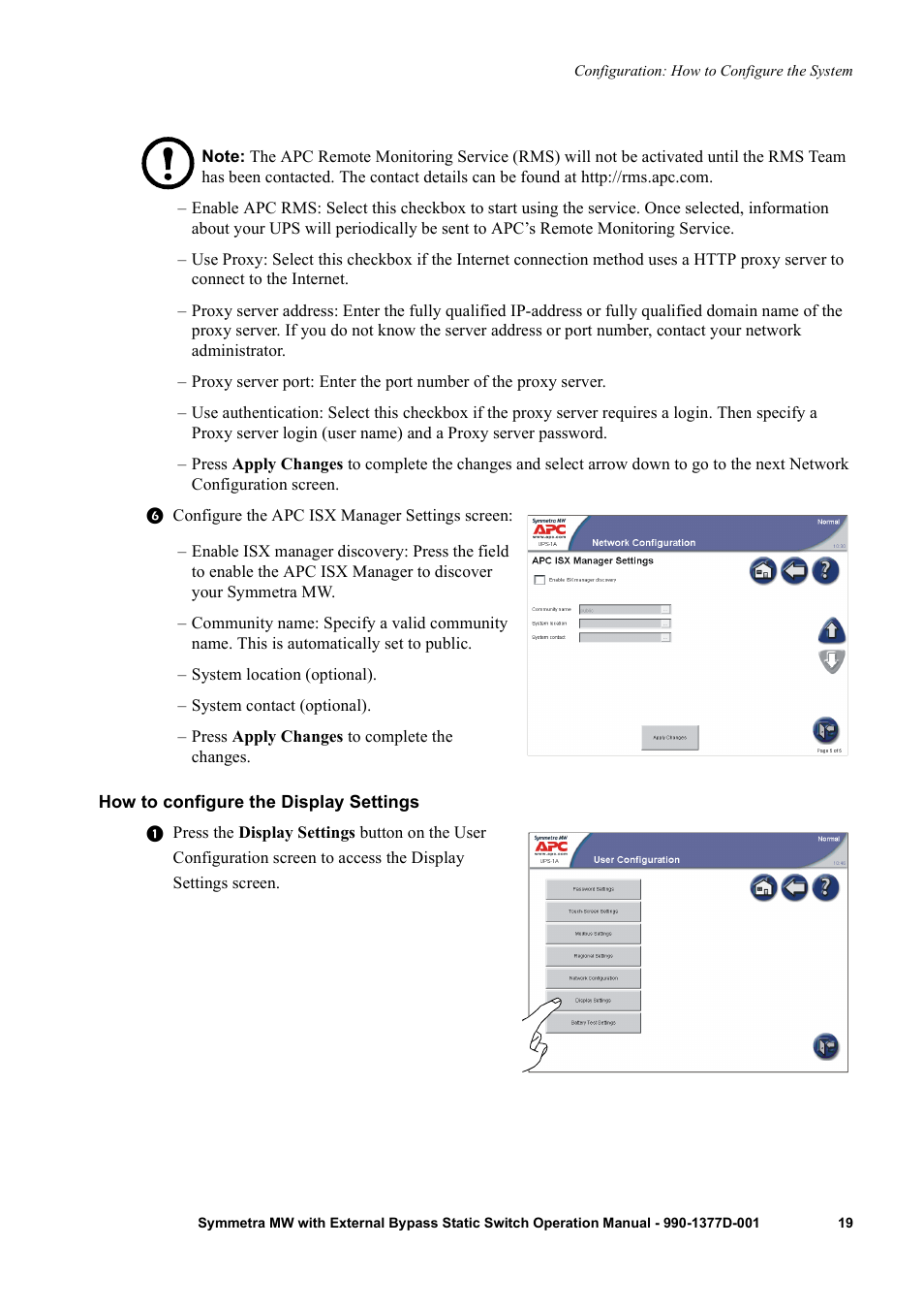 How to configure the display settings | APC SYMMETRA 990 User Manual | Page 23 / 32