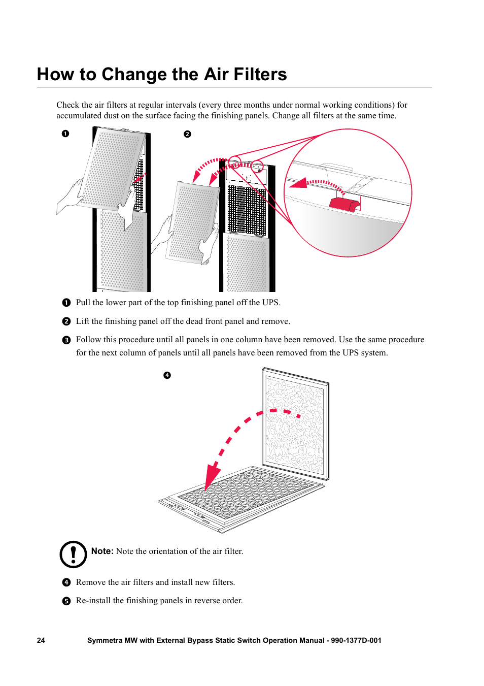 How to change the air filters | APC SYMMETRA 990 User Manual | Page 28 / 32