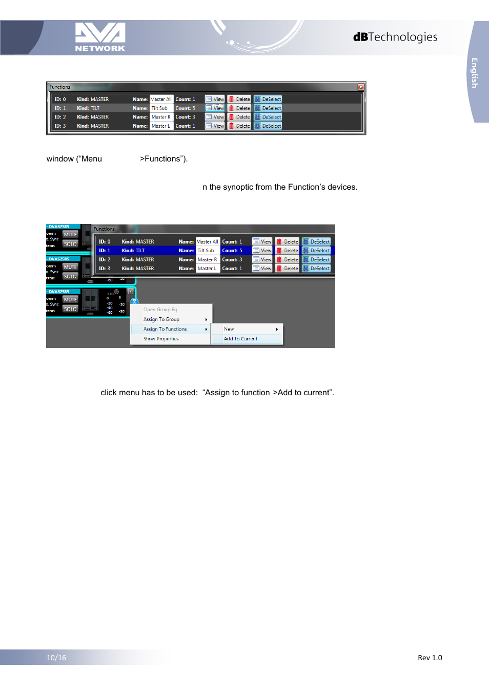 3 functions list window, 4 assign devices to an existing function, Functions list window | Assign devices to an existing function | dB TECHNOLOGIES DVA NETWORK 1.2 Reference Manual User Manual | Page 11 / 16