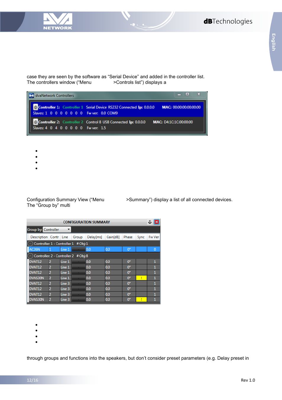 4 controllers window, 5 configuration summary view, Controllers window | Configuration summary view | dB TECHNOLOGIES DVA NETWORK 1.2 Reference Manual User Manual | Page 13 / 16