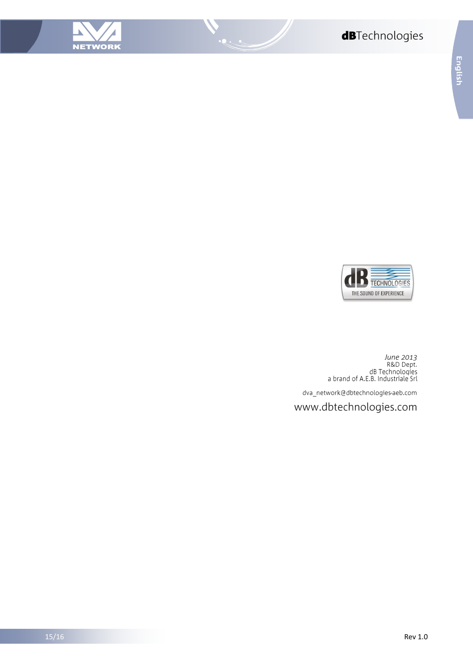 dB TECHNOLOGIES DVA NETWORK 1.2 Reference Manual User Manual | Page 16 / 16
