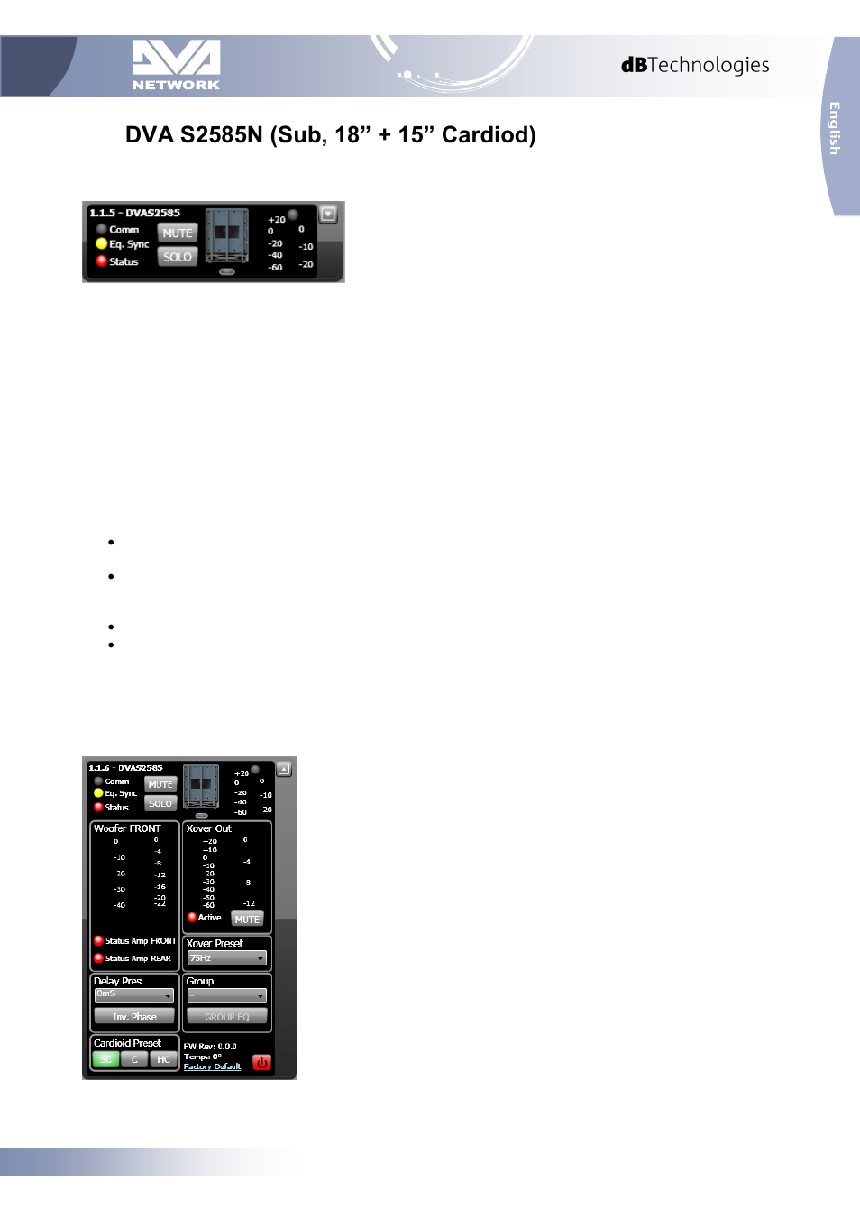 3 dva s2585n (sub, 18” + 15” cardiod), 1 compact view, 2 expanded view | Dva s2585n (sub, 18” + 15” cardiod), Compact view, Expanded view | dB TECHNOLOGIES DVA NETWORK 1.2 Device Plugins Manual User Manual | Page 7 / 17