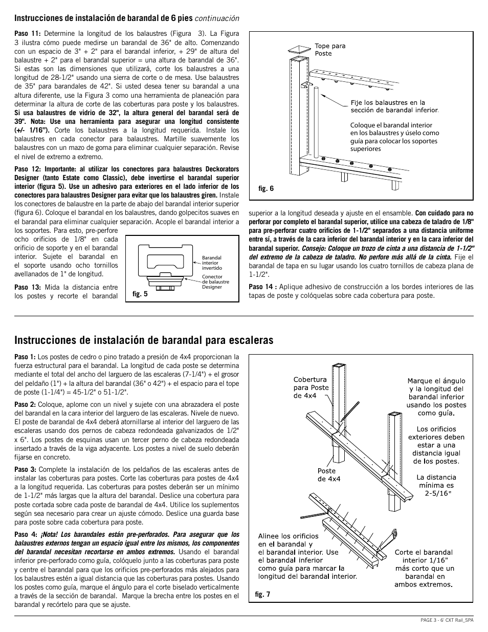 Instrucciones de instalación de barandal de 6 pies | Deckorators CXT6 Rail User Manual | Page 11 / 12