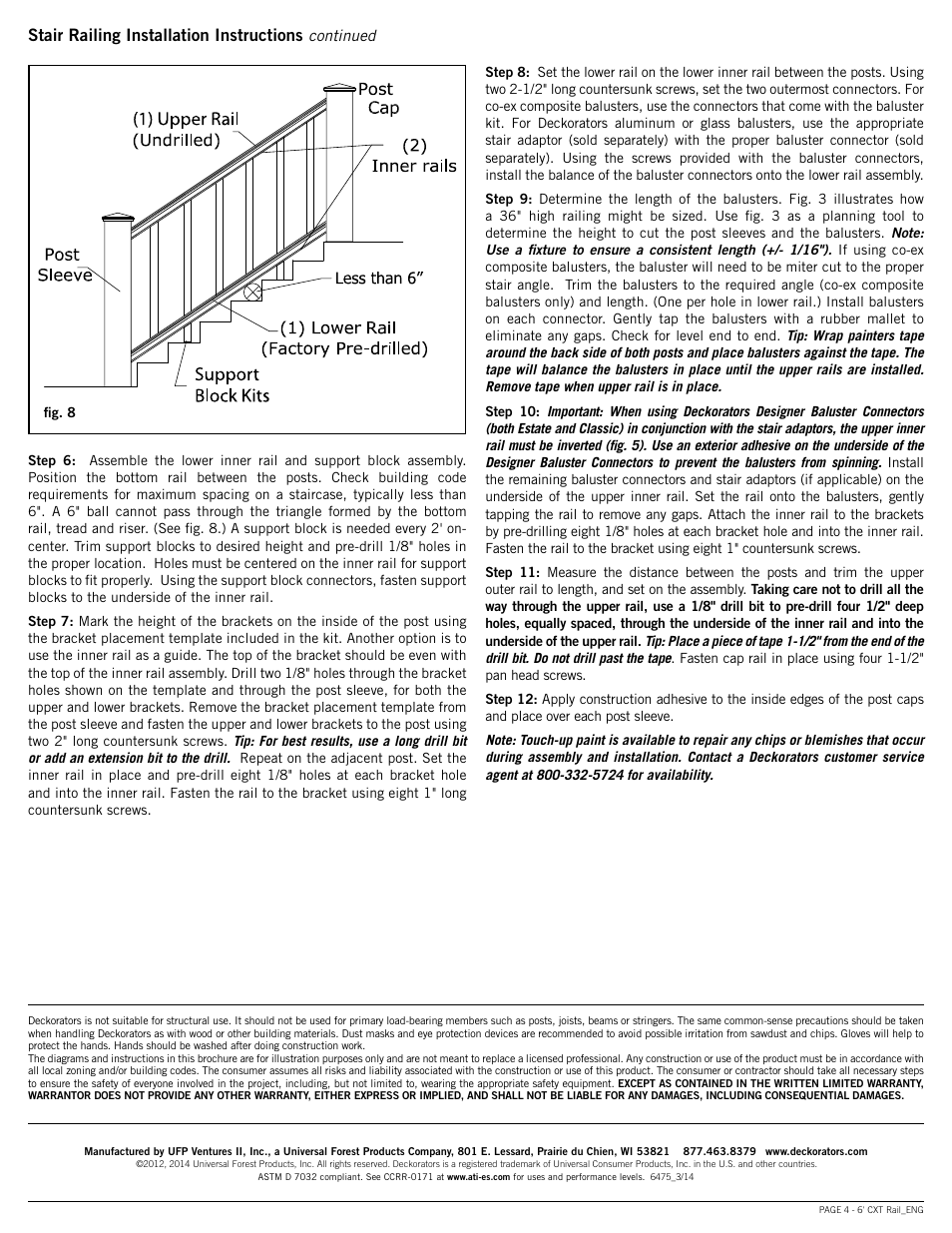 Stair railing installation instructions | Deckorators CXT6 Rail User Manual | Page 4 / 12