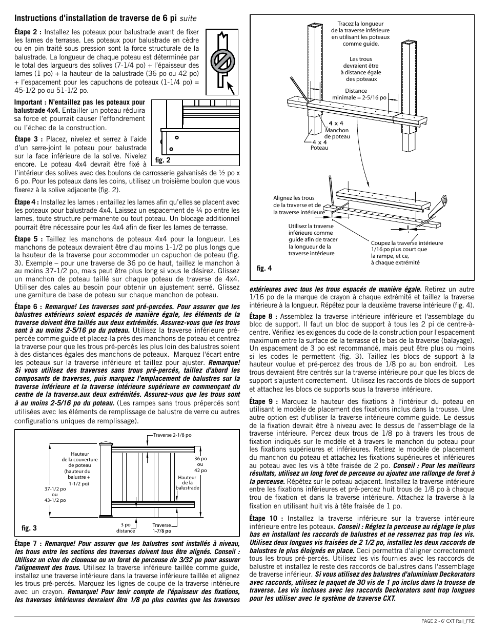 Instructions d'installation de traverse de 6 pi | Deckorators CXT6 Rail User Manual | Page 6 / 12