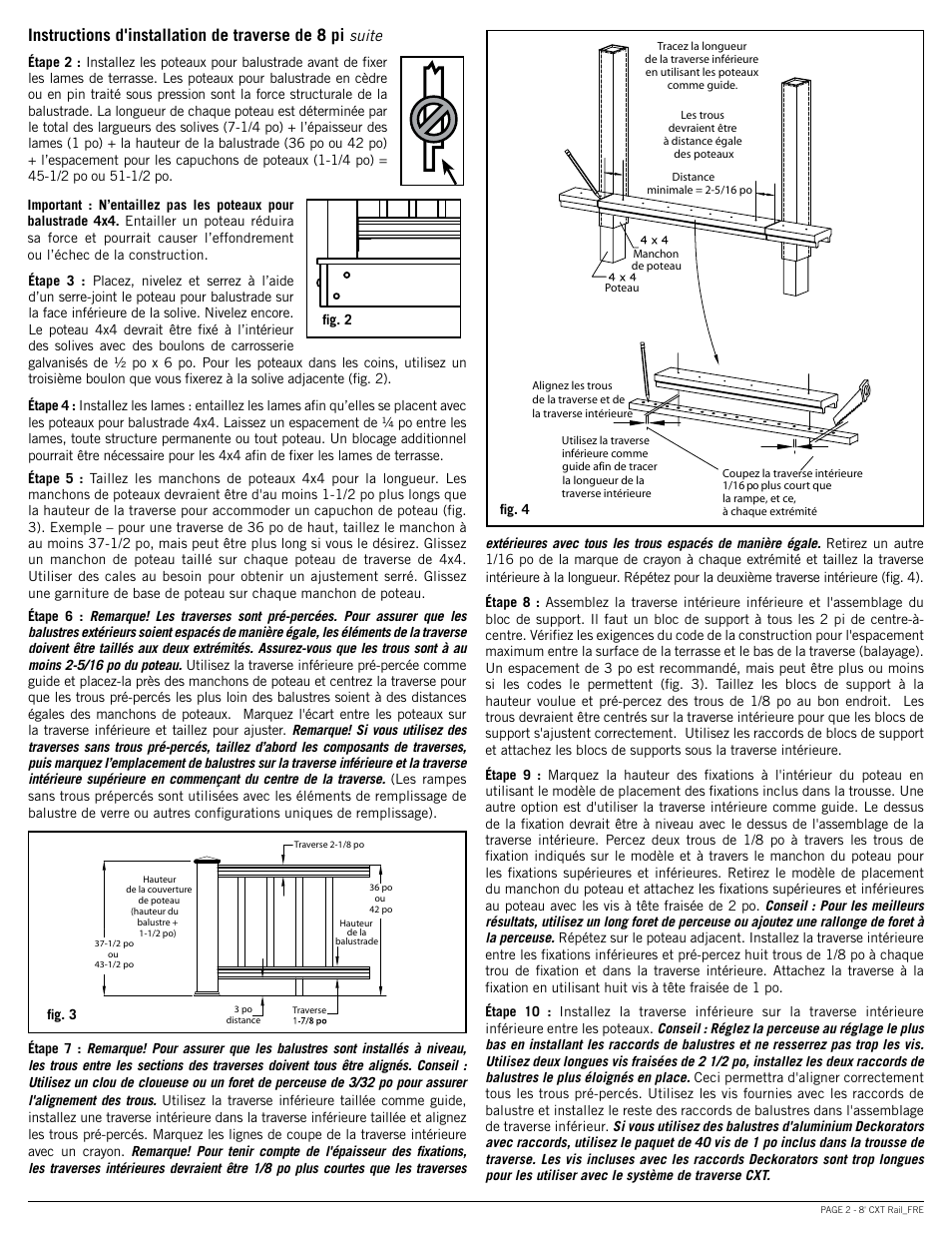 Instructions d'installation de traverse de 8 pi | Deckorators CXT8 Rail User Manual | Page 5 / 9