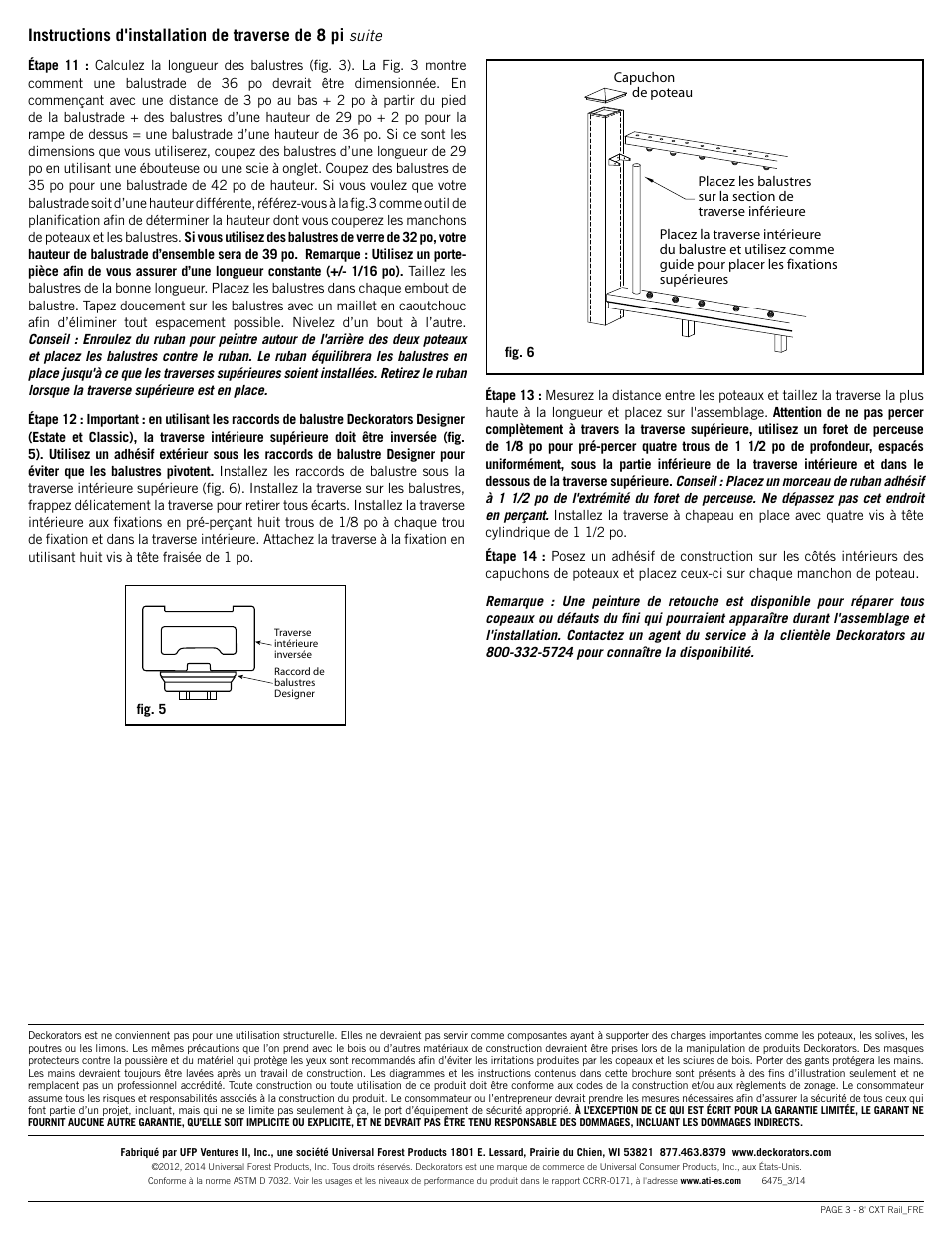 Instructions d'installation de traverse de 8 pi | Deckorators CXT8 Rail User Manual | Page 6 / 9
