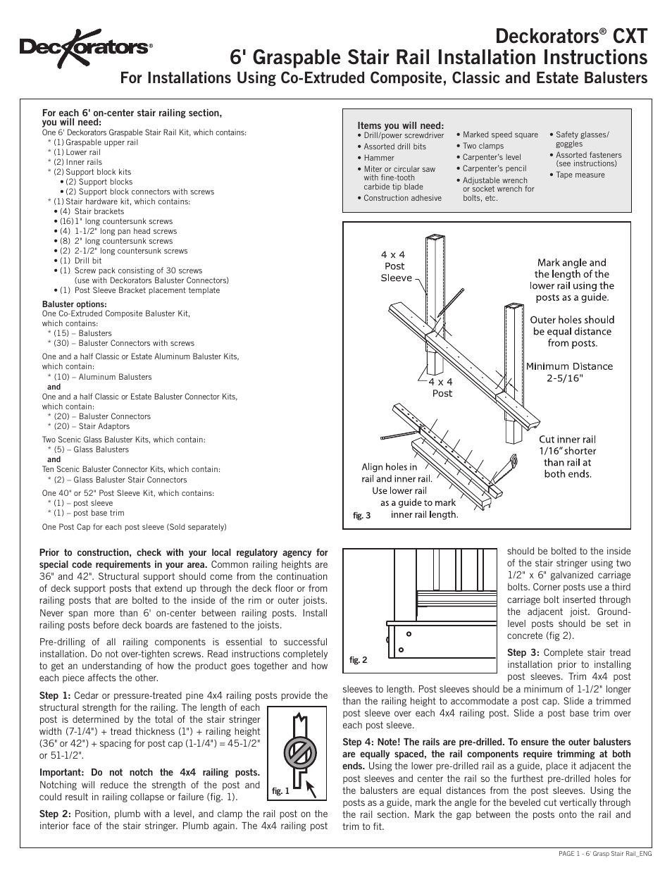 Deckorators CXT6 Graspable Stair Rail User Manual | 6 pages