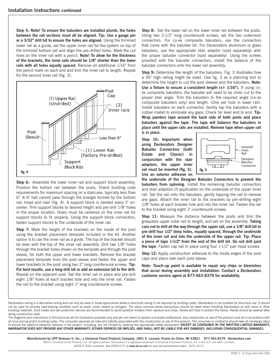 Installation instructions | Deckorators CXT6 Graspable Stair Rail User Manual | Page 2 / 6
