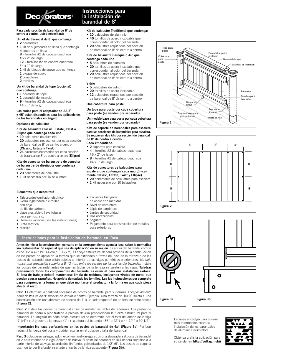 Fig.3.eps, Instrucciones para la instalación de barandal de 8 | Deckorators Aluminum 8 Railing User Manual | Page 9 / 12