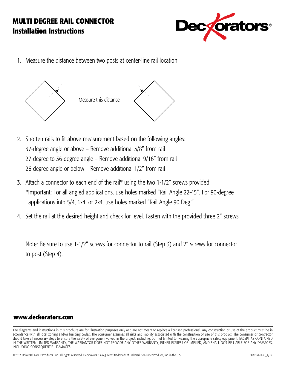 Deckorators Multi Degree Rail Connector User Manual | 1 page