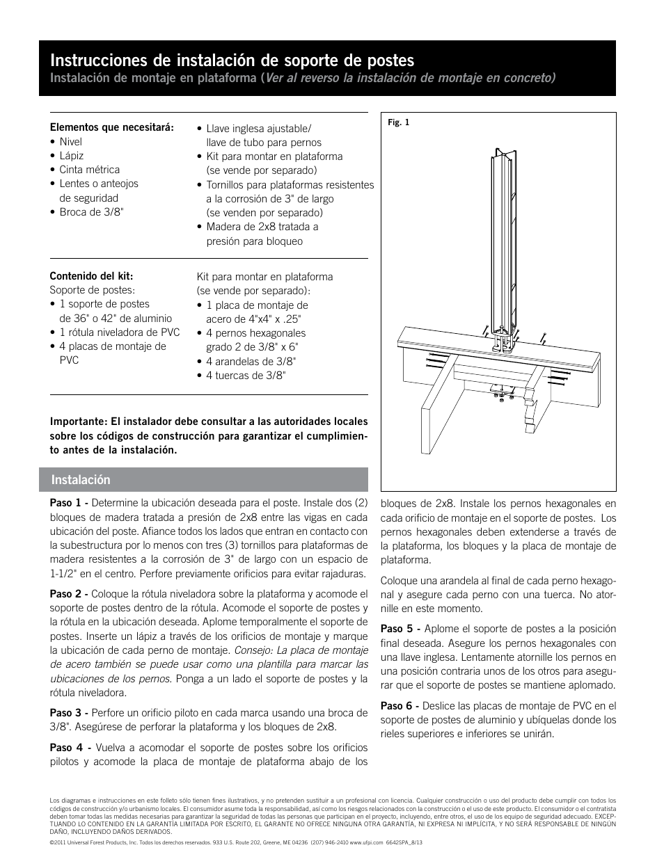 Instrucciones de instalación de soporte de postes | Deckorators Post Mount User Manual | Page 3 / 6