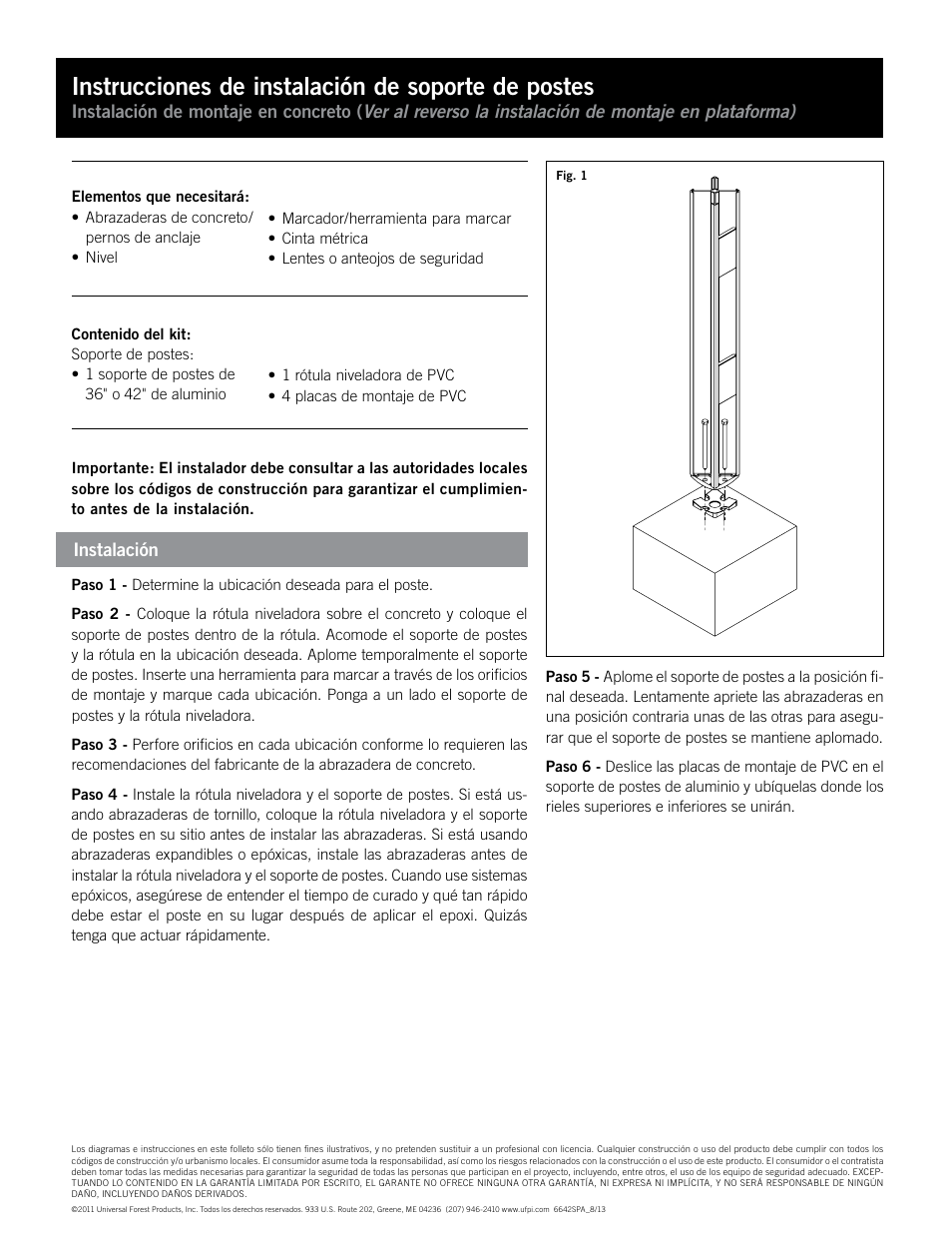 Instrucciones de instalación de soporte de postes | Deckorators Post Mount User Manual | Page 4 / 6