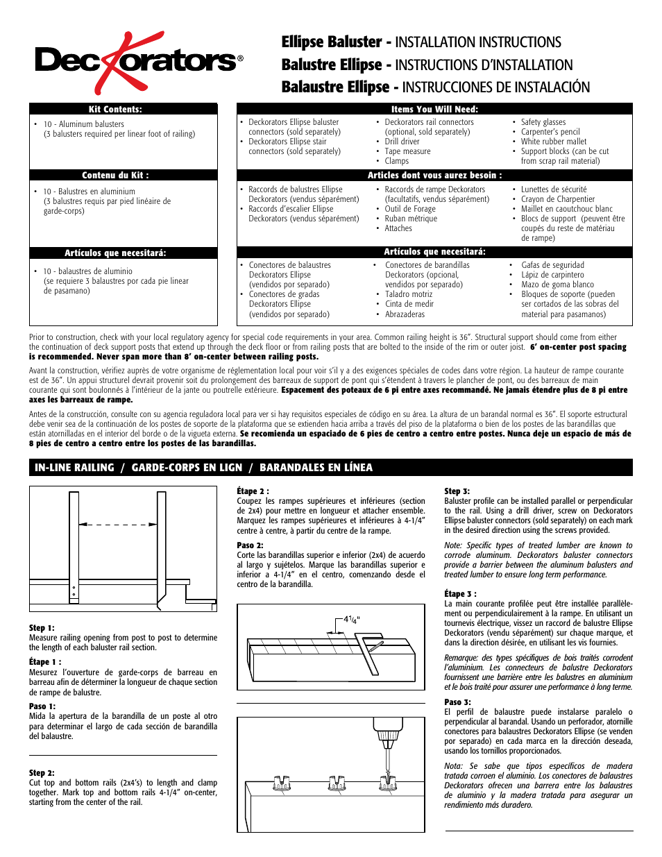 Deckorators Ellipse Baluster User Manual | 3 pages