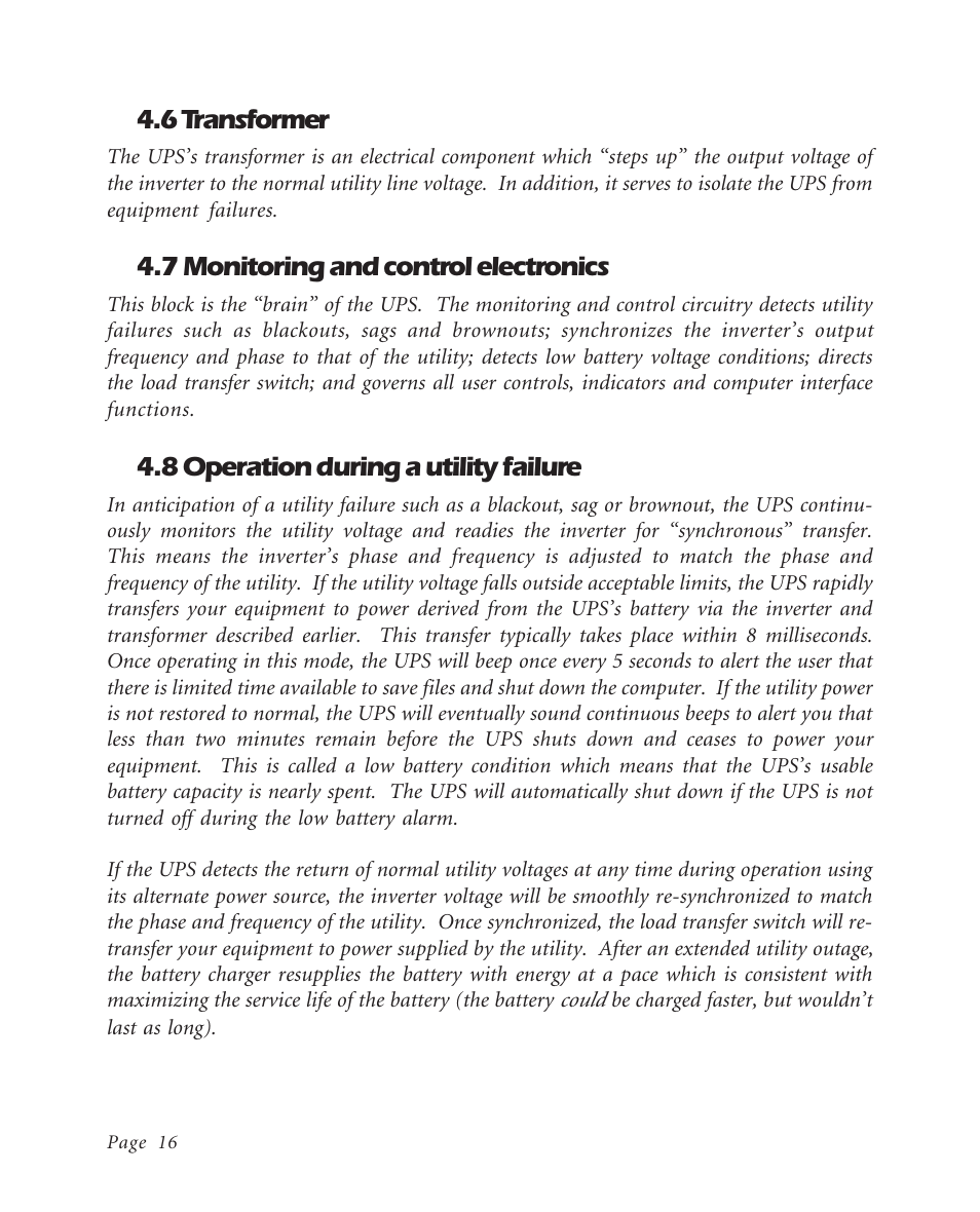 6 transformer, 7 monitoring and control electronics, 8 operation during a utility failure | APC BK600EI User Manual | Page 18 / 40