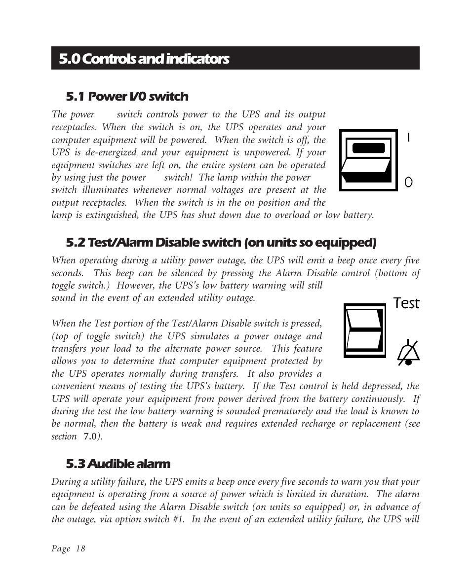 0 controls and indicators, 1 power i/0 switch, 2 test/alarm disable switch (on units so equipped) | 3 audible alarm | APC BK600EI User Manual | Page 20 / 40