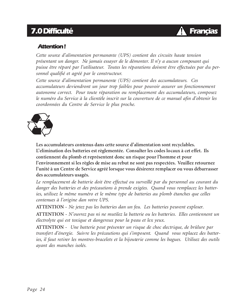 0 difficulté, Françias | APC BK600EI User Manual | Page 26 / 40