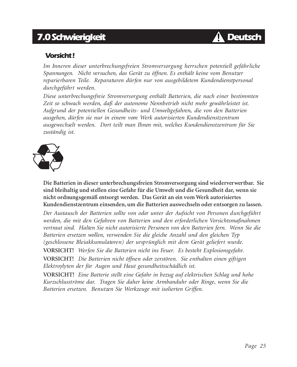 0 schwierigkeit, Deutsch | APC BK600EI User Manual | Page 27 / 40