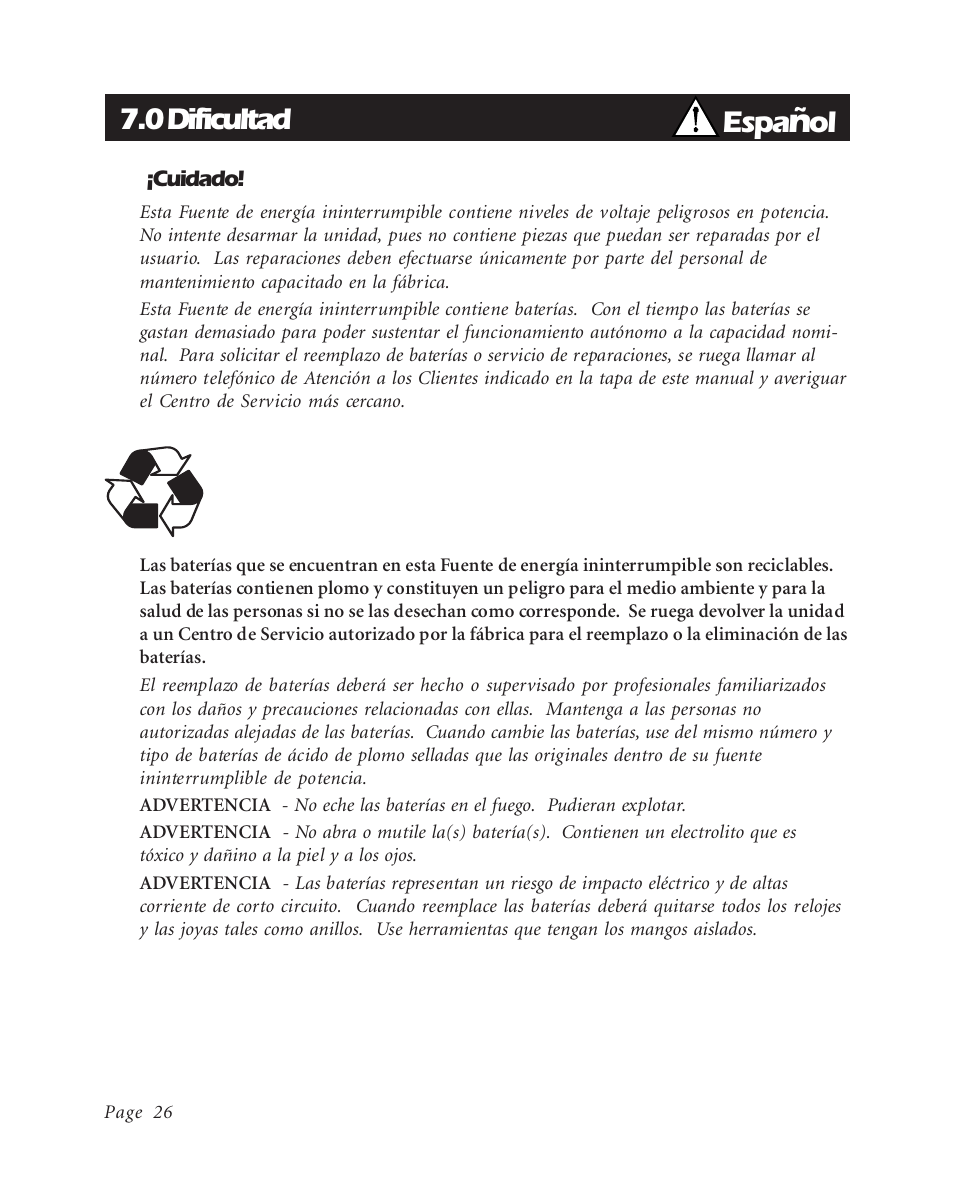 0 dificultad, Espa | APC BK600EI User Manual | Page 28 / 40