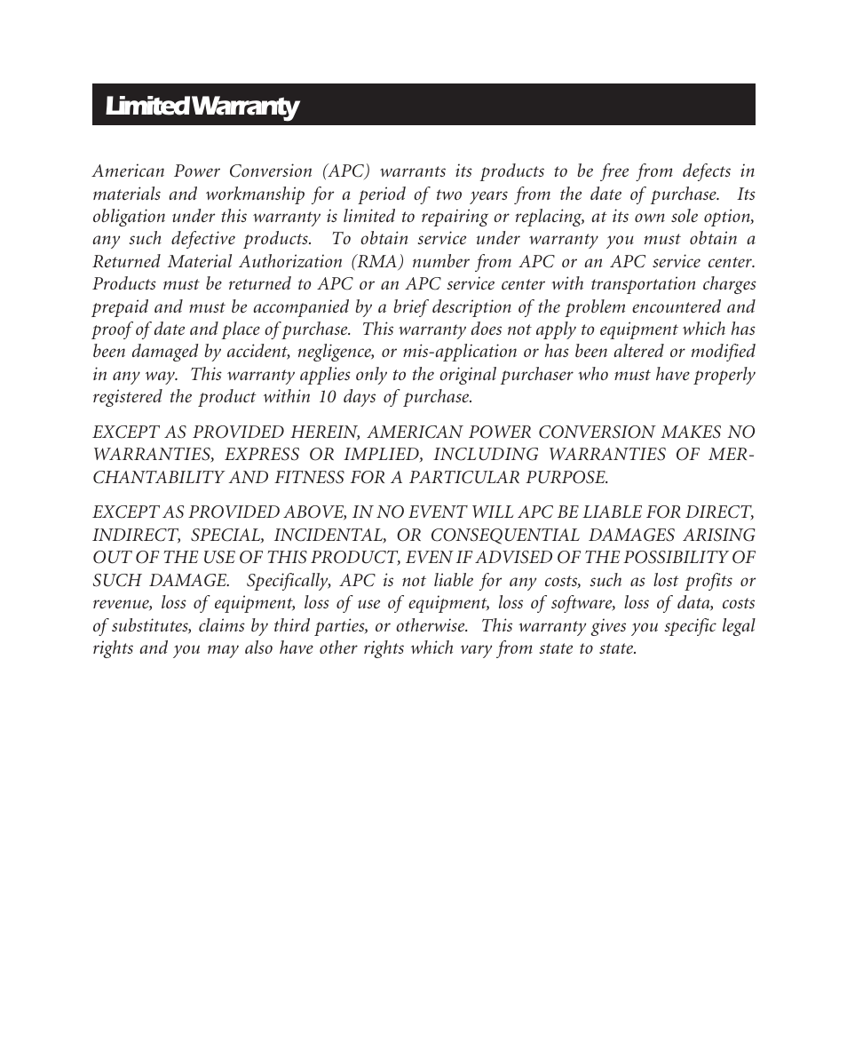 Limited warranty | APC BK600EI User Manual | Page 38 / 40