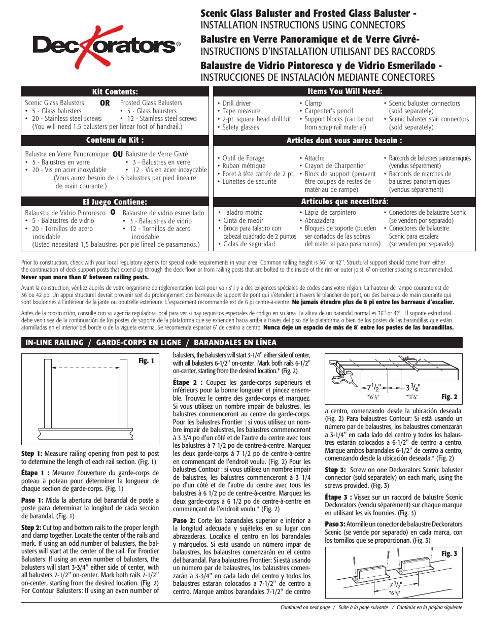 Deckorators Frosted Glass Baluster - USING CONNECTORS User Manual | 2 pages