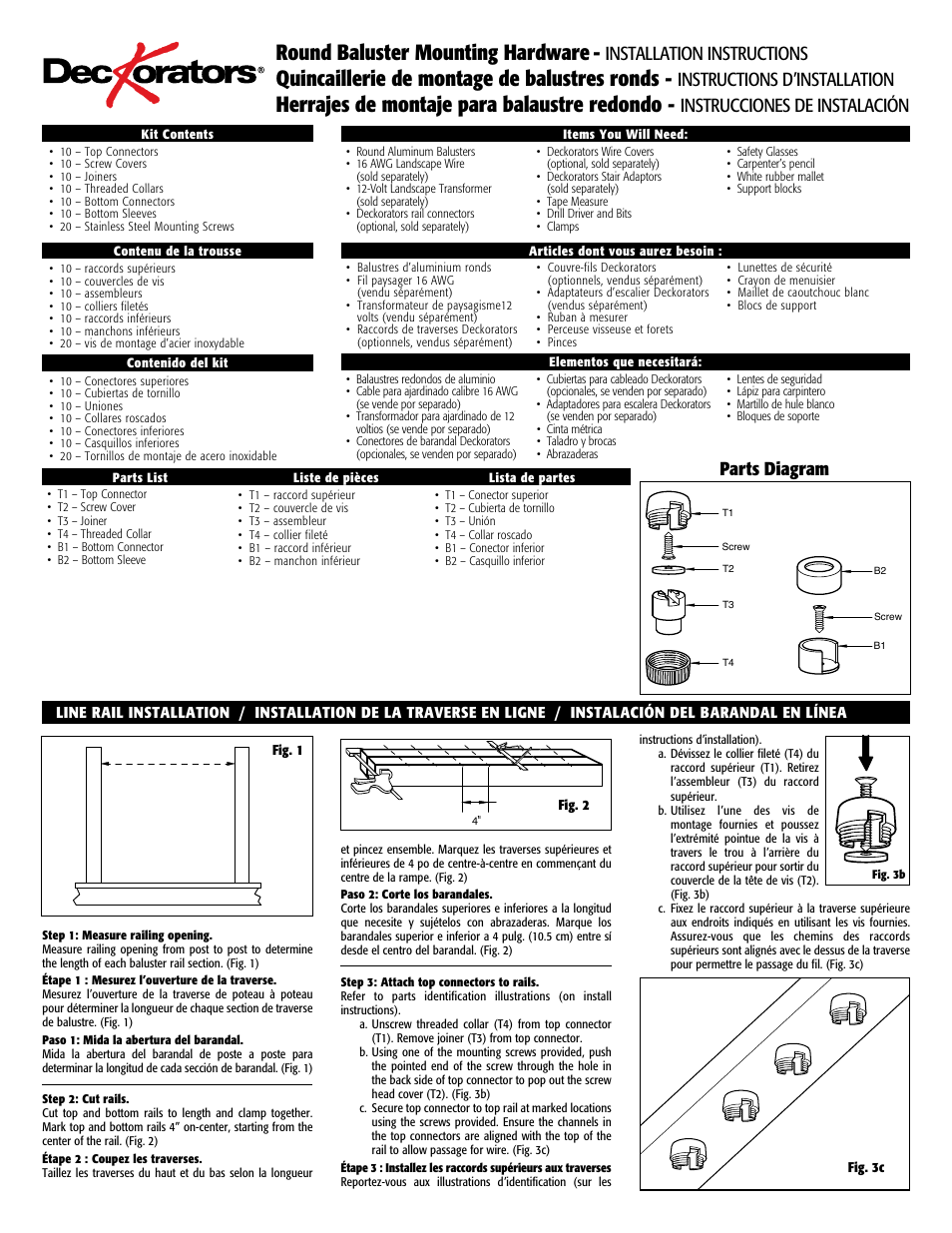 Deckorators Round Baluster Mounting Hardware User Manual | 8 pages