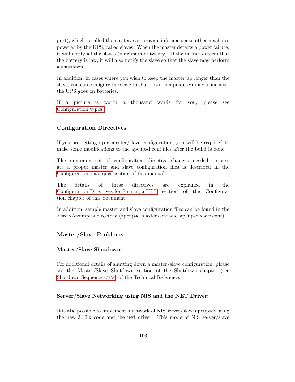 Configuration directives, Master/slave problems | APC UPS control system User Manual | Page 107 / 233