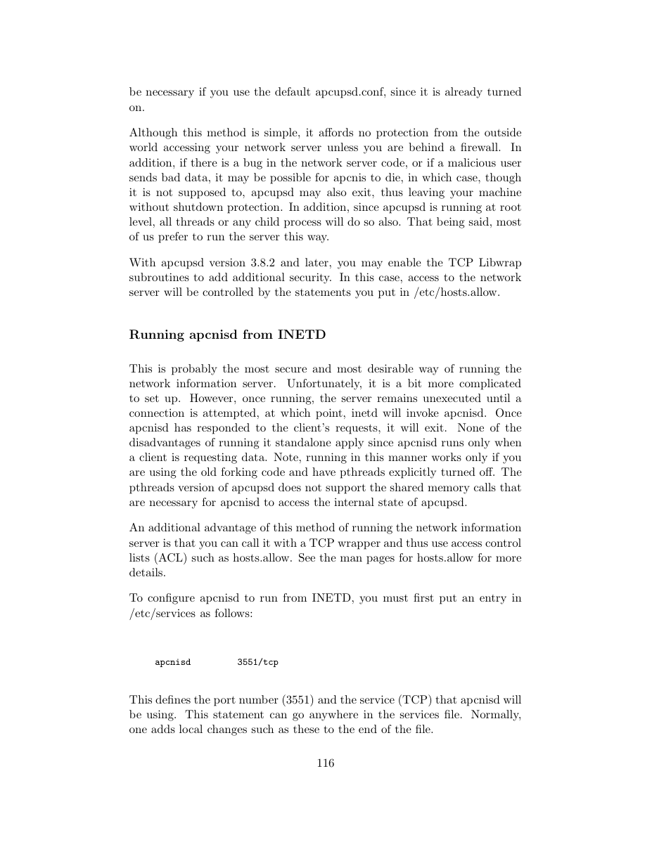 Running apcnisd from inetd | APC UPS control system User Manual | Page 117 / 233