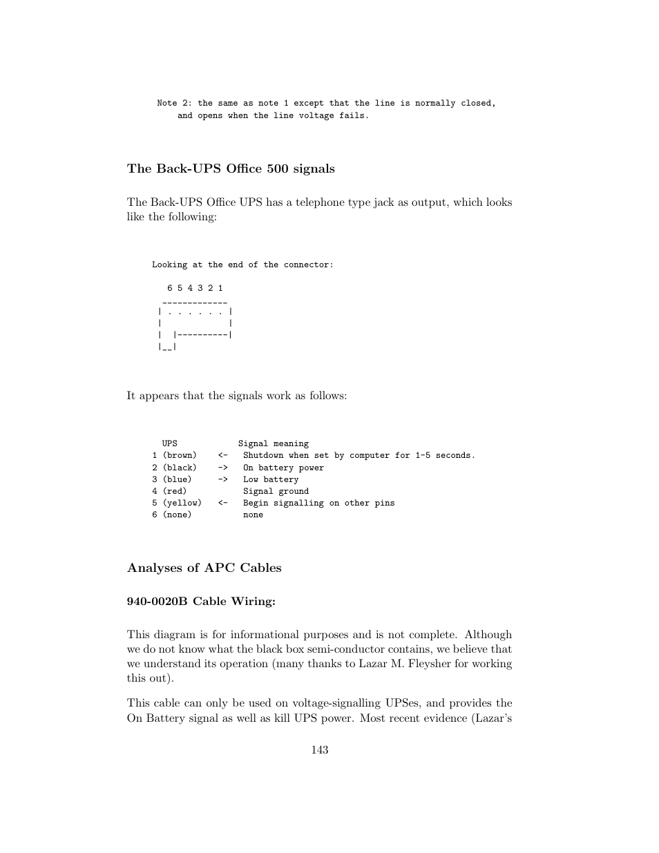 Back-ups office 500 signals, Analyses of apc cables, The back-ups office 500 signals | APC UPS control system User Manual | Page 144 / 233