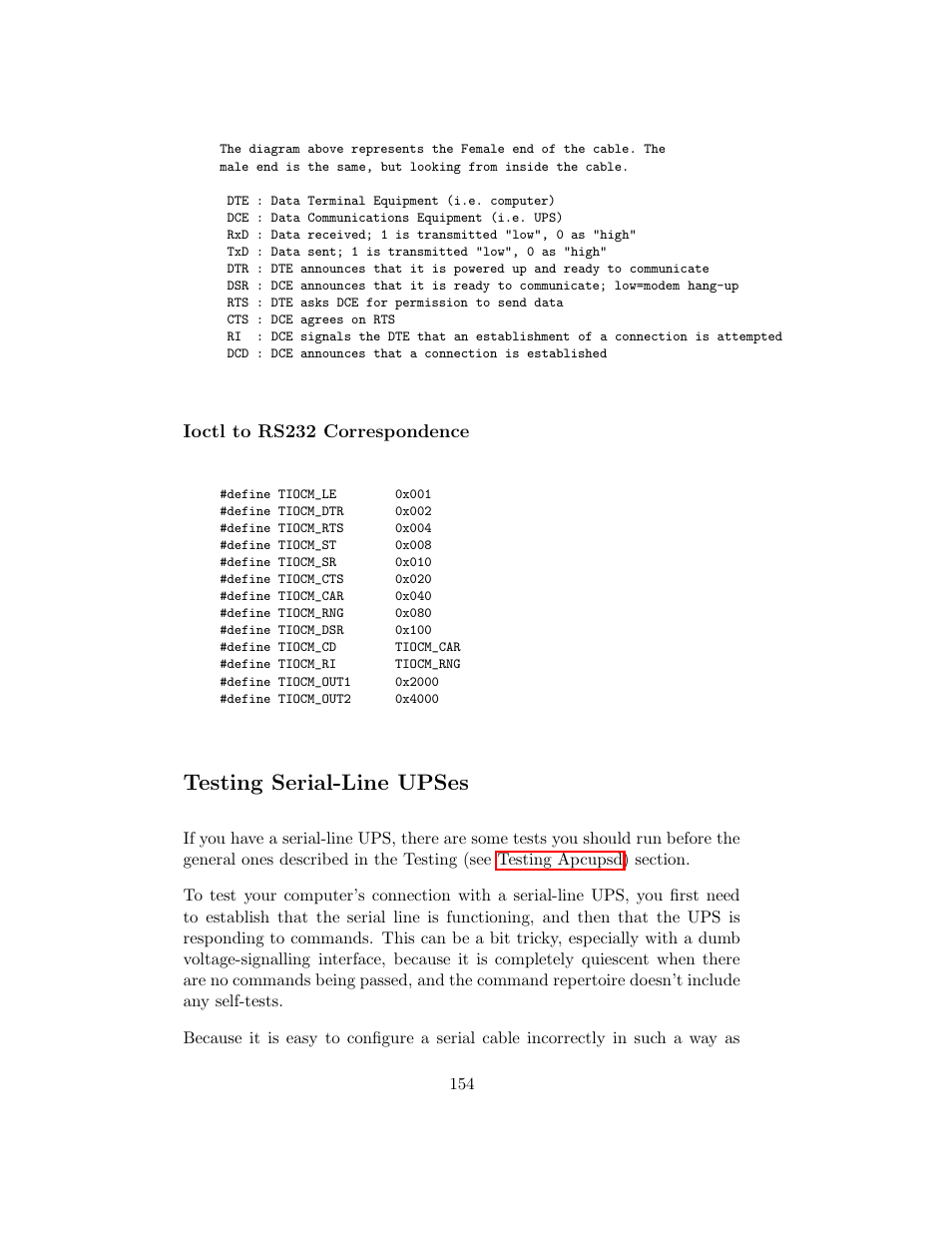 Ioctl to rs232 correspondence, Testing serial-line upses | APC UPS control system User Manual | Page 155 / 233