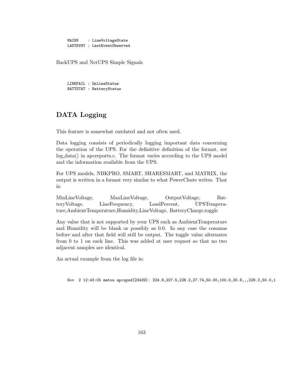 Data logging | APC UPS control system User Manual | Page 164 / 233