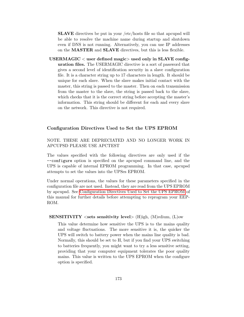 Configuration directives used to set the ups eprom | APC UPS control system User Manual | Page 174 / 233