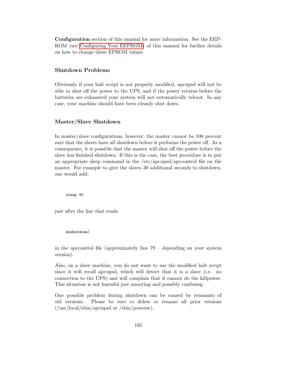 Shutdown problems, Master/slave shutdown | APC UPS control system User Manual | Page 186 / 233