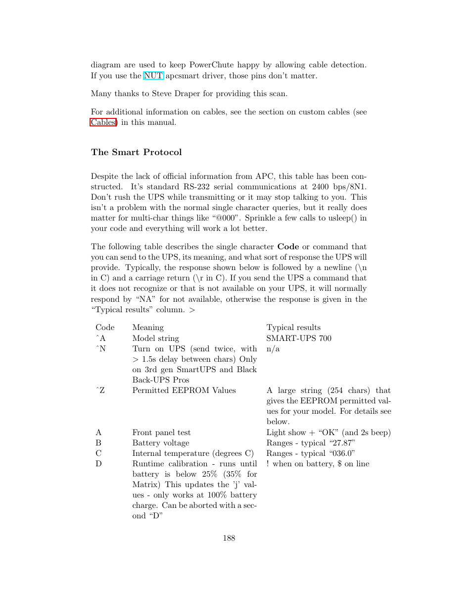 Smart protocol, Single character commands | APC UPS control system User Manual | Page 189 / 233