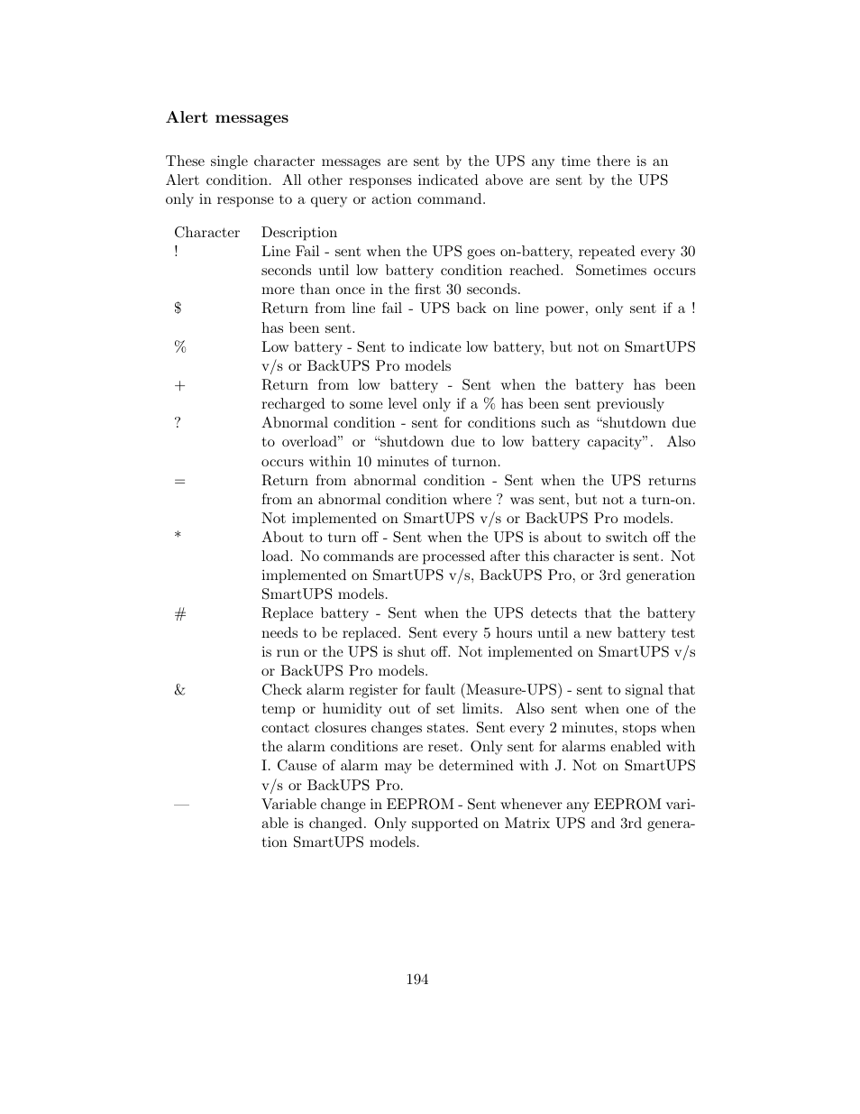 Alert messages | APC UPS control system User Manual | Page 195 / 233