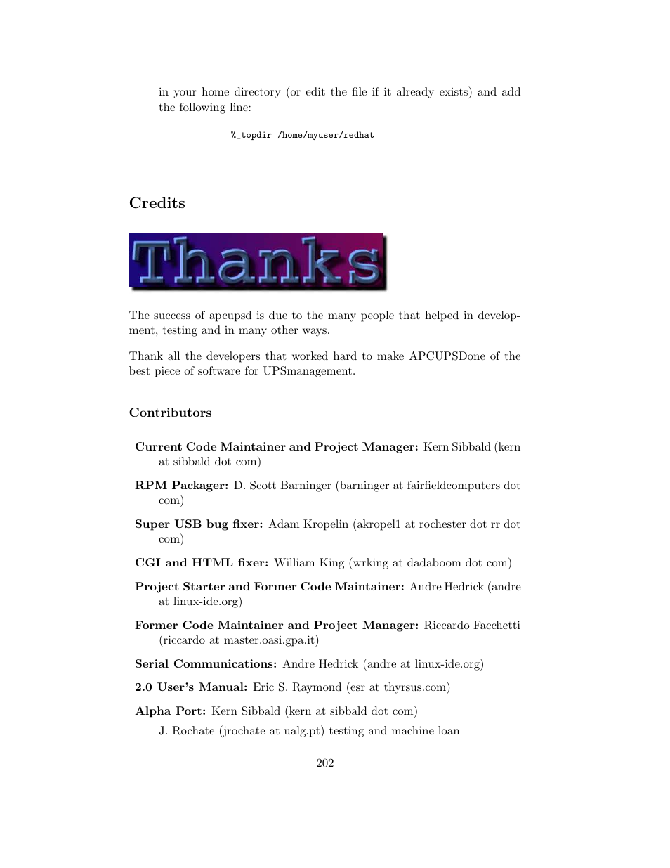 Credits, Contributors, Thanks | APC UPS control system User Manual | Page 203 / 233