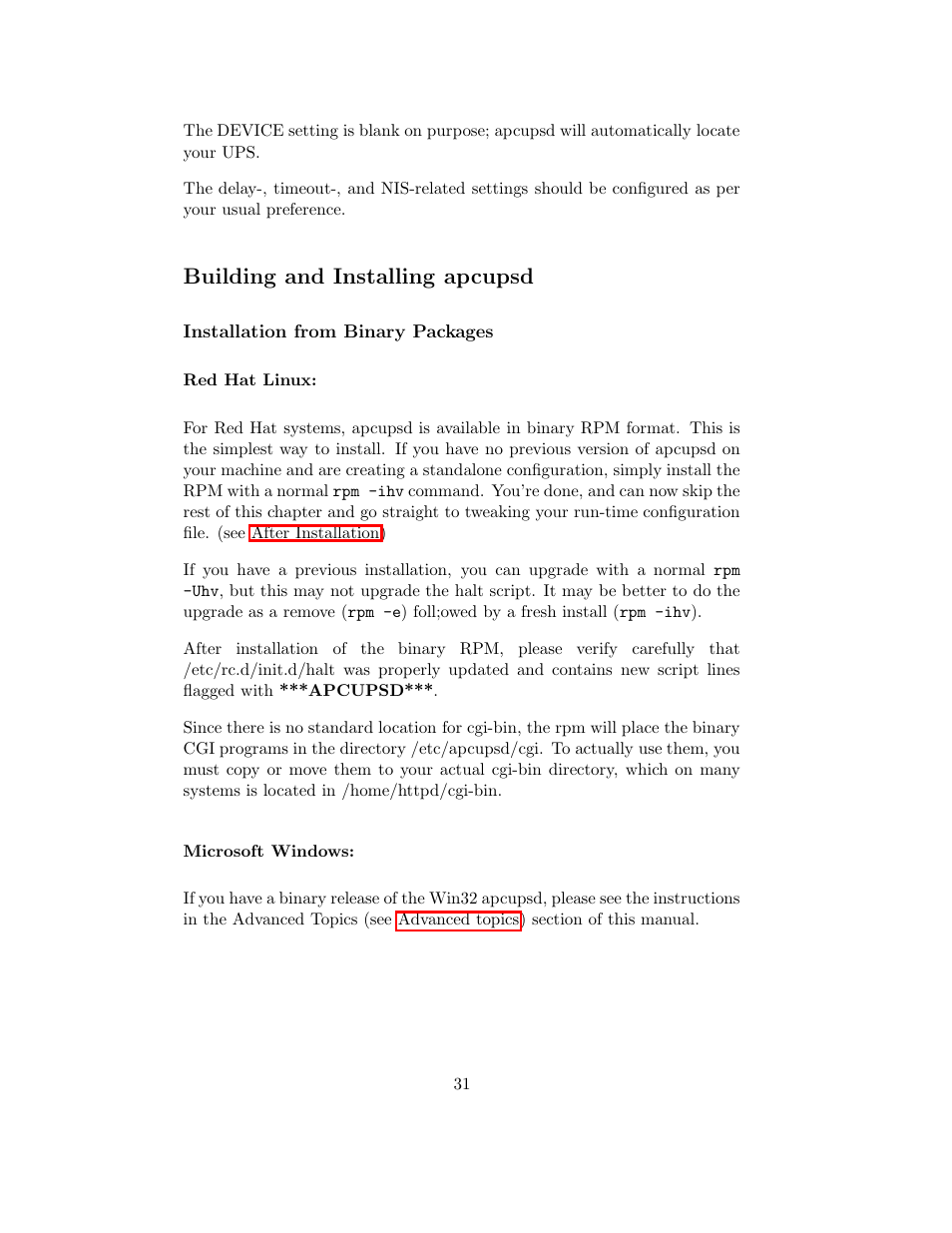 Building and installing apcupsd, Installation from binary packages | APC UPS control system User Manual | Page 32 / 233